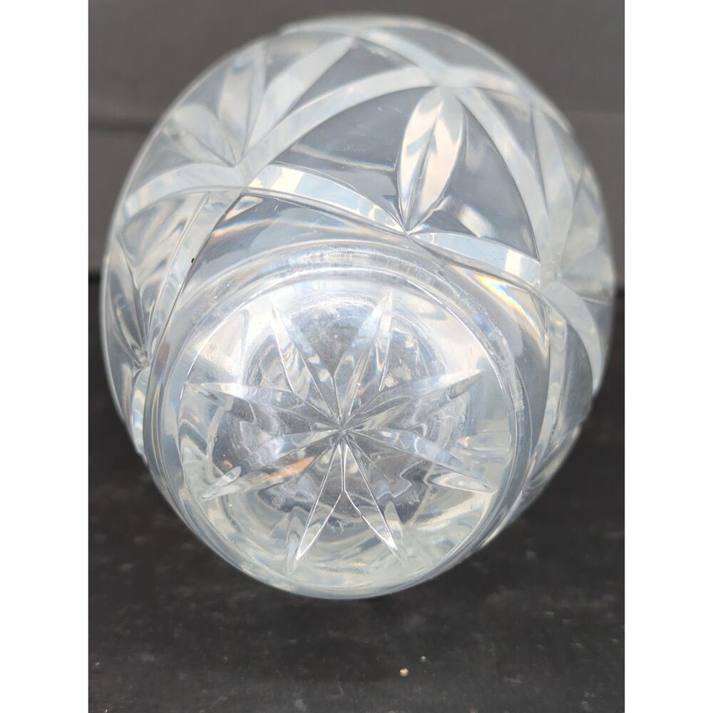 Vintage Crystal Cut Glass Flower Vase Oval Barrel Shape Diamond Pattern 8" - Picture 5 of 8